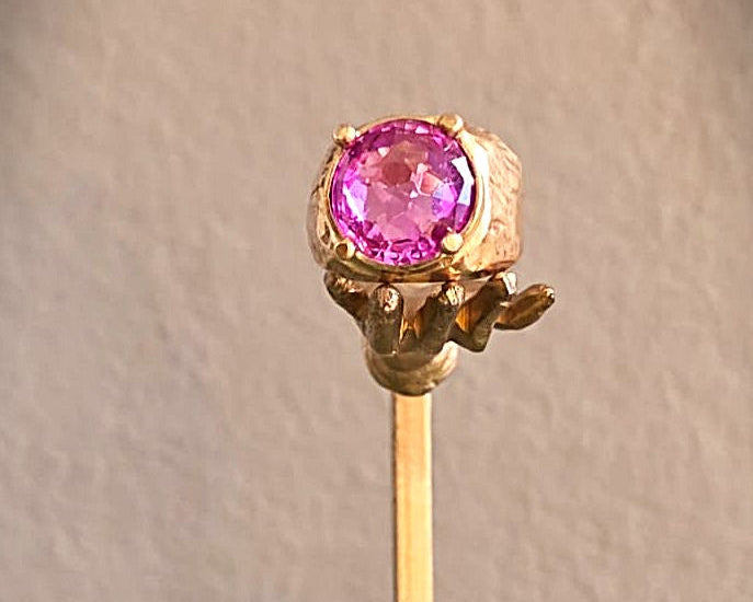 Anello "Caramella" in bronzo giallo e pietra dura color fragola